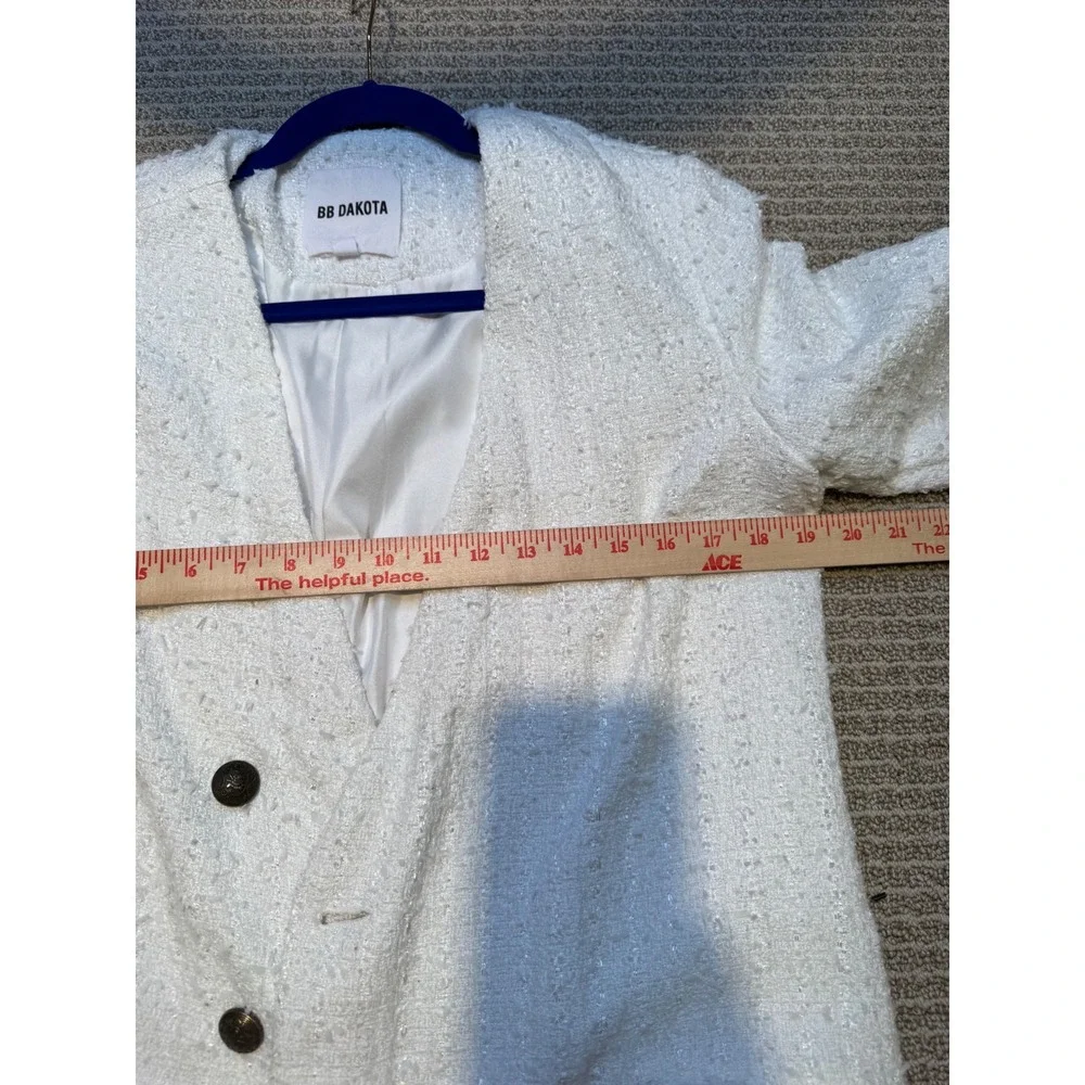 BB Dakota Tweed Coat Cream Frayed Edge Jacket Long Blazer Womens Medium - Picture 8 of 9